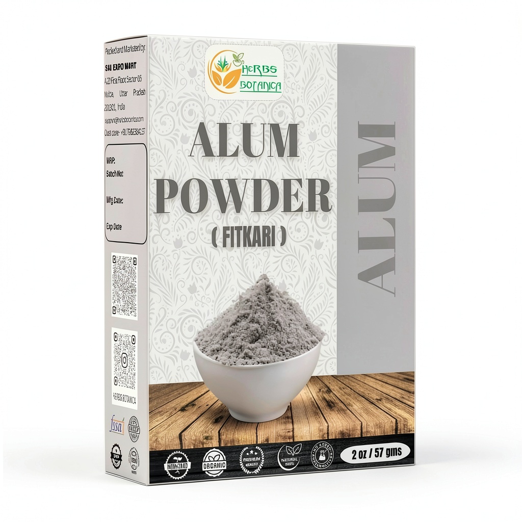 Sai Expo Mart Alum Powder in resealable packaging on a kitchen counter