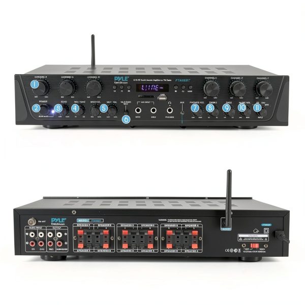 Pyle 6 Channel Home Audio Amplifier Plastic Tabletop Mount-1
