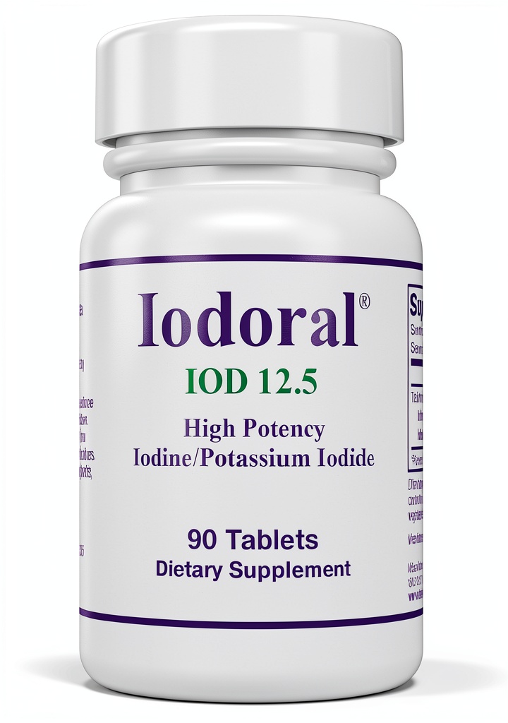'ARG Iodoral supplement bottle and tablets on a table'